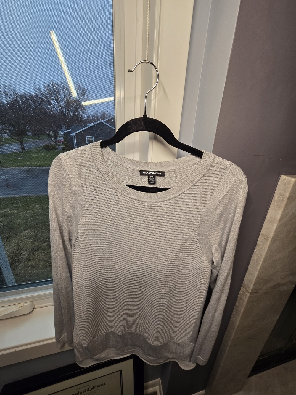 Hilary Radley Light Gray Ribbed Twofer Crewneck Sweater